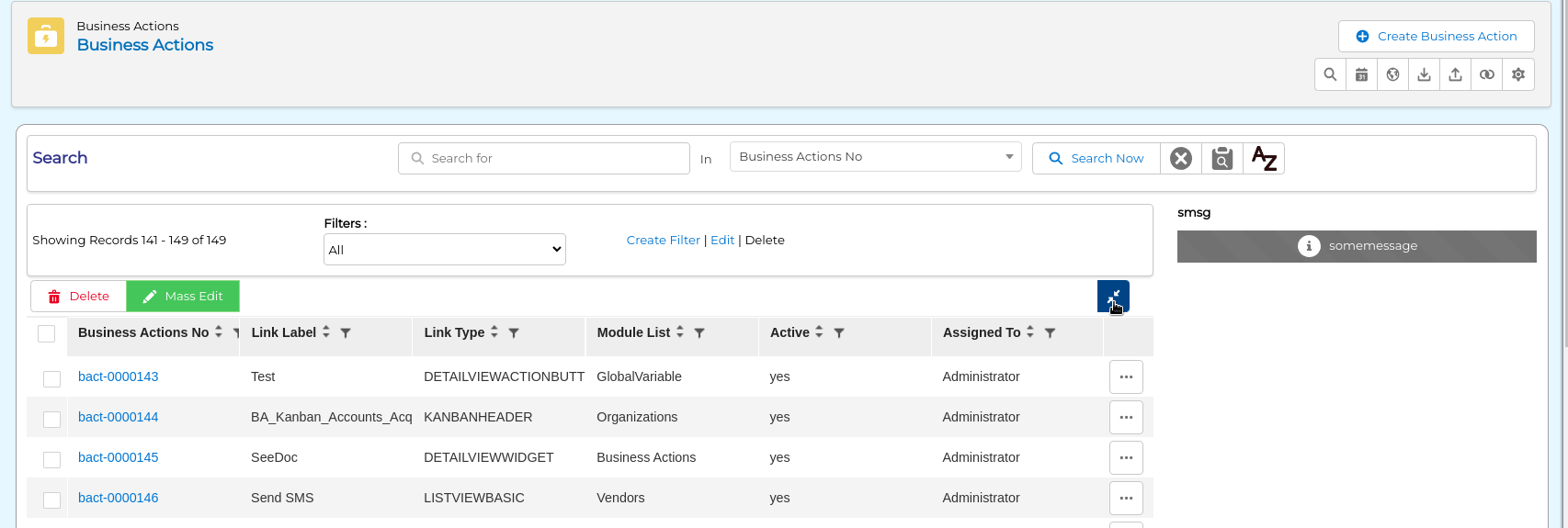 List View collapsable actions