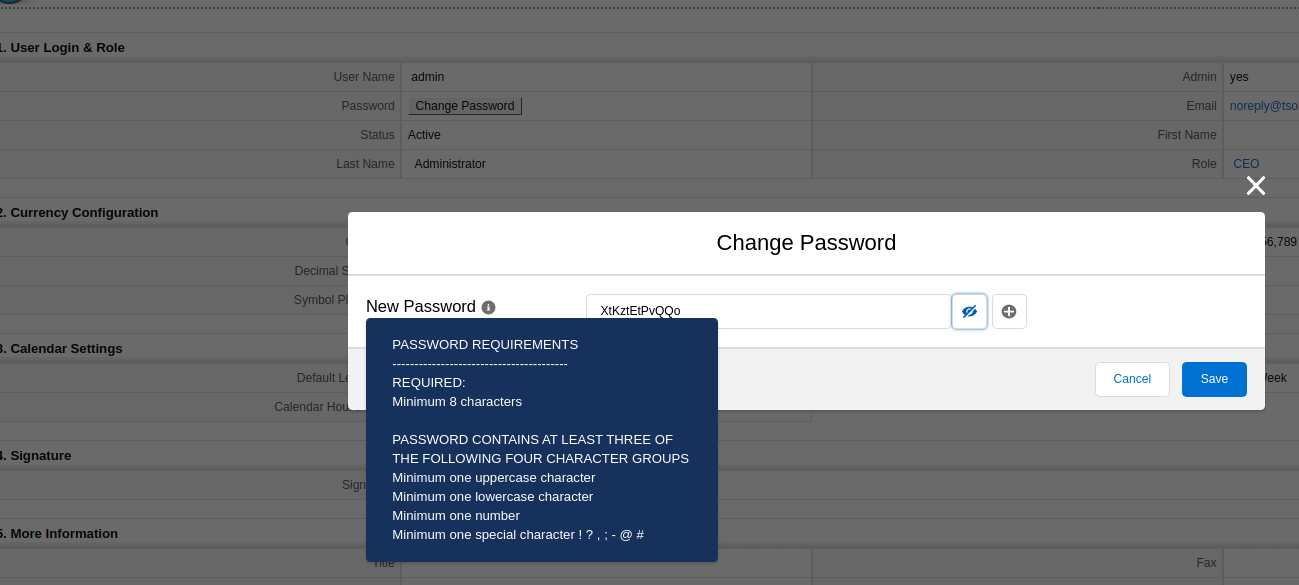 change password functionality