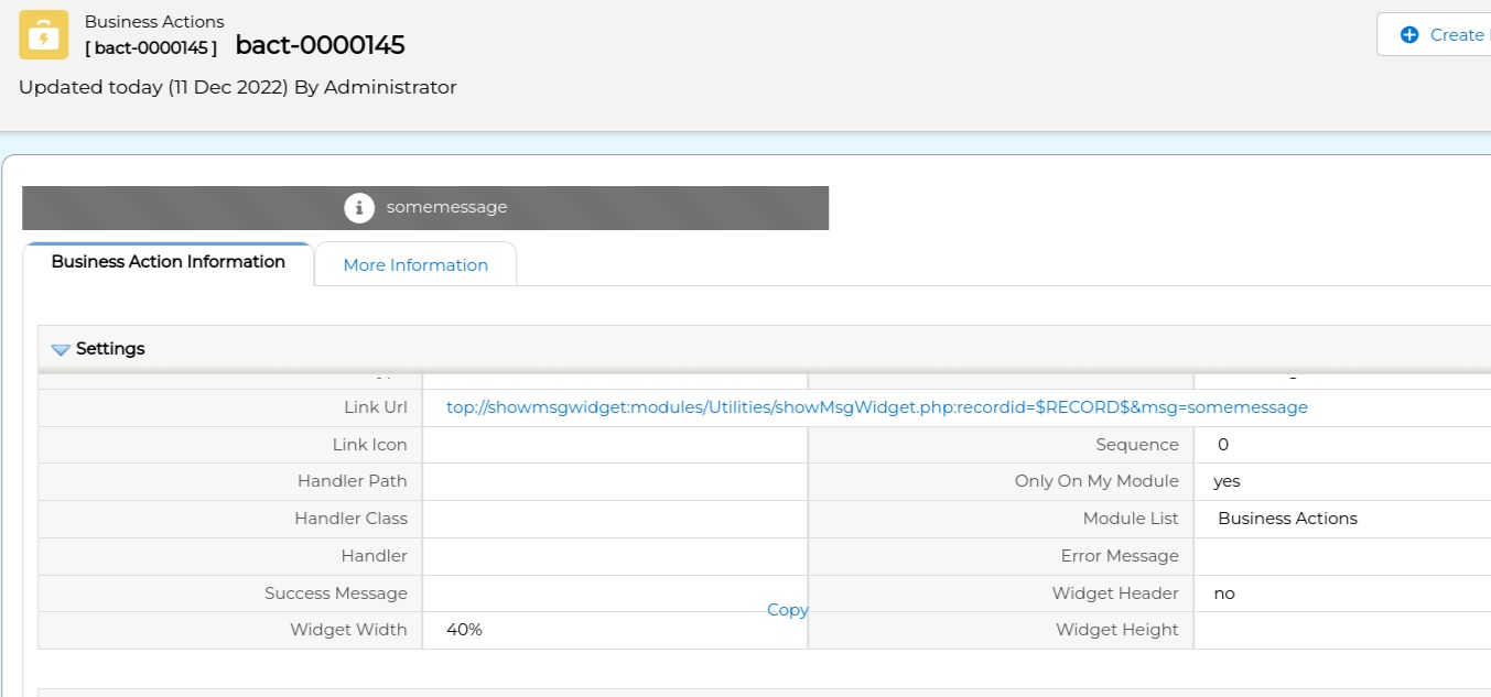 Widget at top position