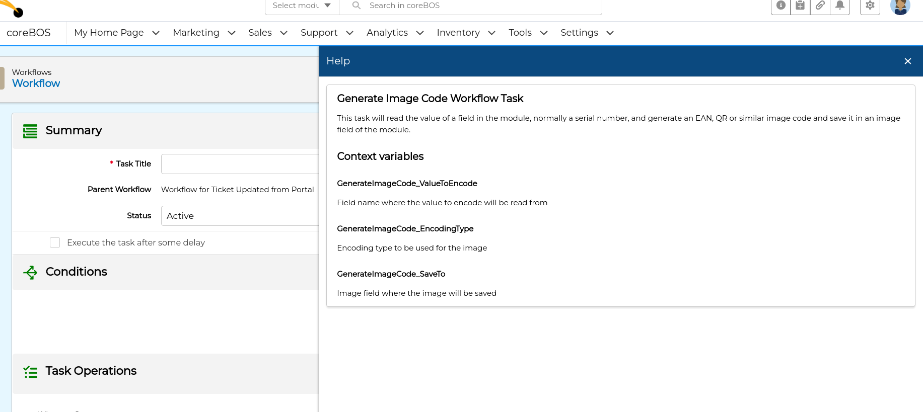 Workflow help panel