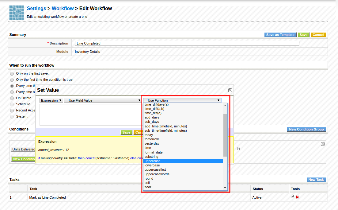 Workflow Expression functions